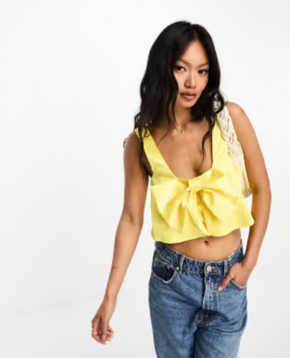 ASOS NWT $42 Structured Yellow Satin Cami Bow Detail Size 0